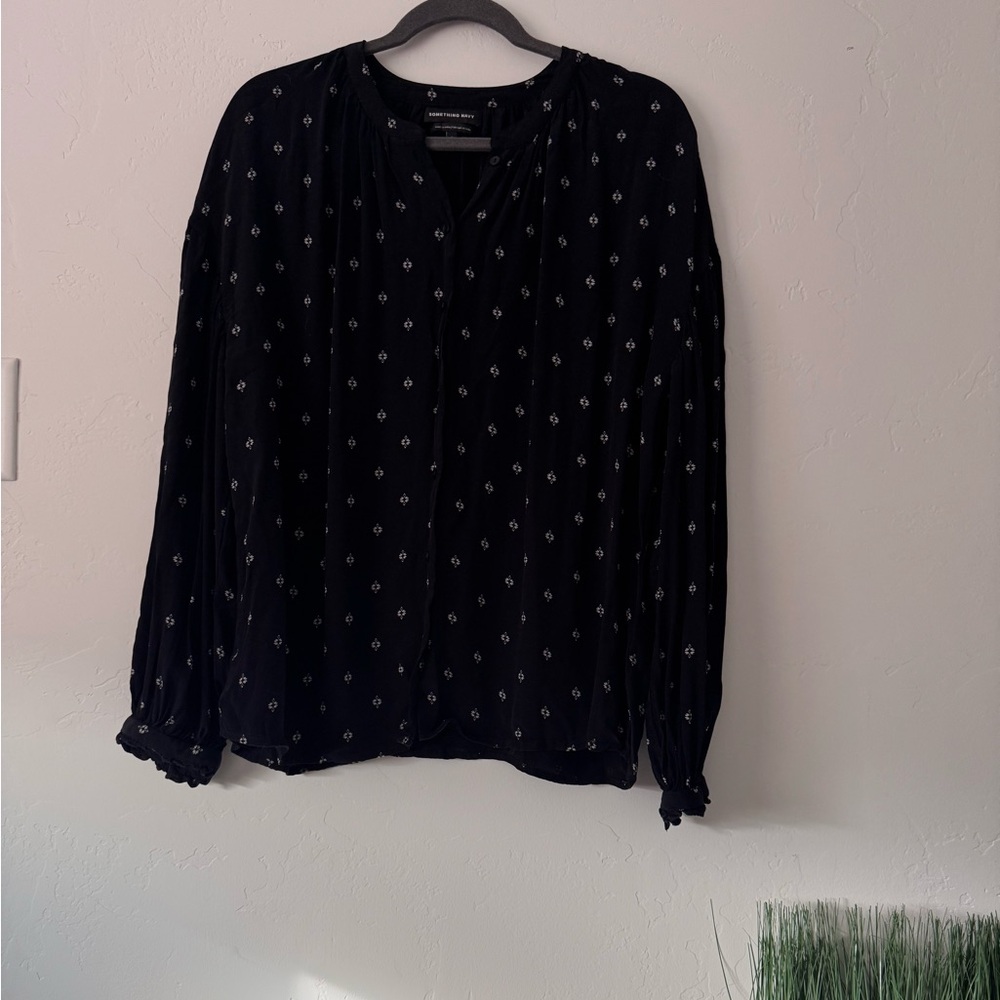 Something Navy Black and White Blouse
